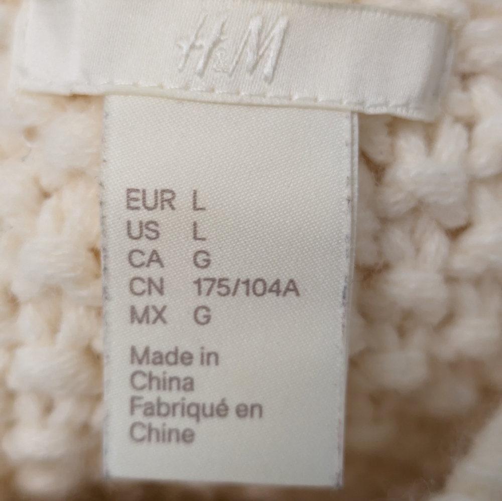 H&M Ivory Chunky Cableknit Cowl Neck Wool Blend Sweater sz L - Picture 2 of 11